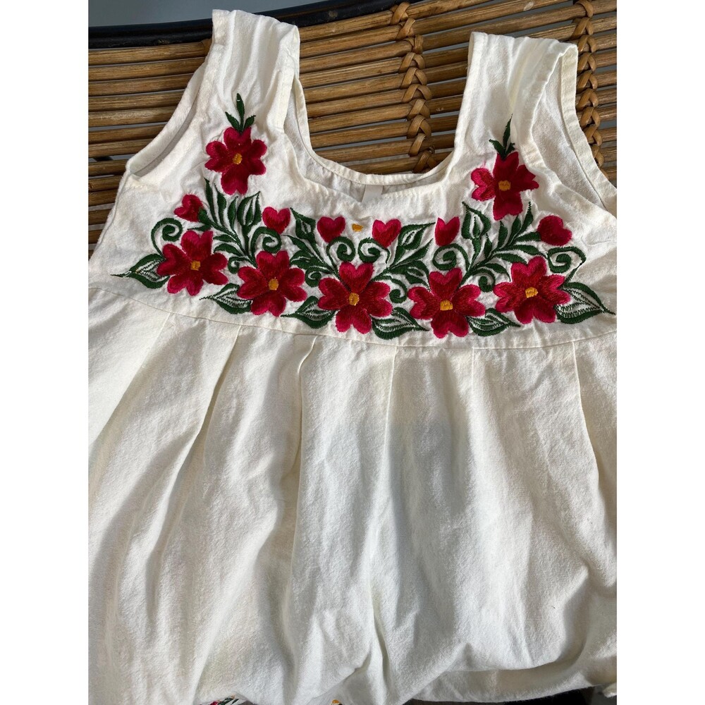 Girls White Cotton Boho Floral Embroidered Souvenir Dress 5